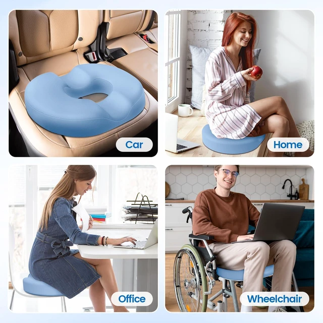 Alt view image 7 of 7 - Donut Pillow Seat Cushion, Cooling Gel Memory Foam Chair Cushion,Light Blue Office, Home & Car Seat Cushion, Butt Pillow for Tailbone Pain Relief, Hemorrhoids and Everyday Sitting Comfort