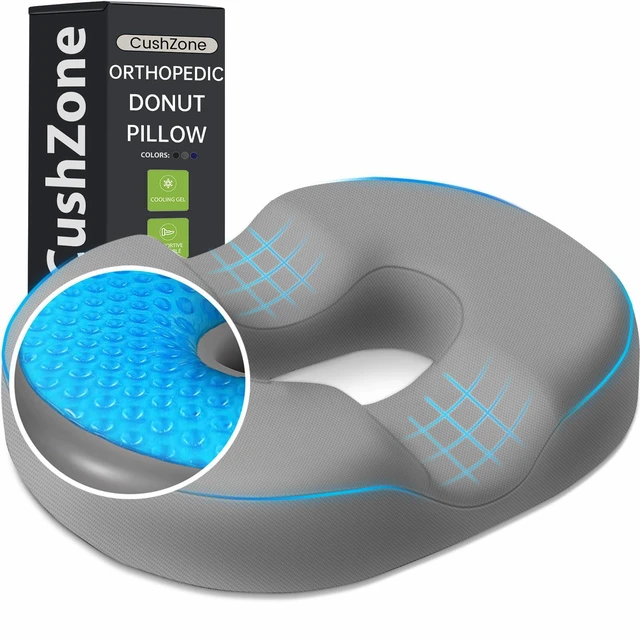 Main image of Donut Pillow Seat Cushion, Cooling Gel Memory Foam Chair Cushion,Light Grey Office, Home & Car Seat Cushion, Butt Pillow for Tailbone Pain Relief, Hemorrhoids and Everyday Sitting Comfort