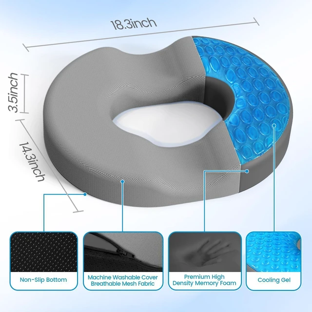 Alt view image 2 of 7 - Donut Pillow Seat Cushion, Cooling Gel Memory Foam Chair Cushion,Light Grey Office, Home & Car Seat Cushion, Butt Pillow for Tailbone Pain Relief, Hemorrhoids and Everyday Sitting Comfort