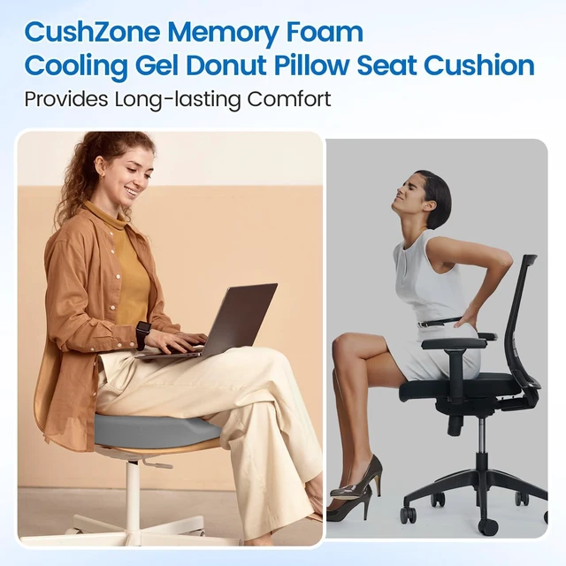 Alt view image 4 of 7 - Donut Pillow Seat Cushion, Cooling Gel Memory Foam Chair Cushion,Light Grey Office, Home & Car Seat Cushion, Butt Pillow for Tailbone Pain Relief, Hemorrhoids and Everyday Sitting Comfort
