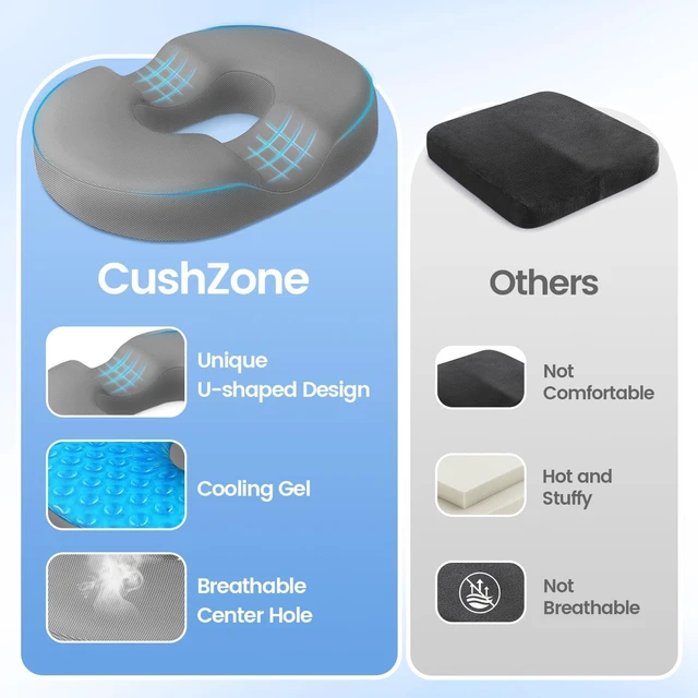 Alt view image 5 of 7 - Donut Pillow Seat Cushion, Cooling Gel Memory Foam Chair Cushion,Light Grey Office, Home & Car Seat Cushion, Butt Pillow for Tailbone Pain Relief, Hemorrhoids and Everyday Sitting Comfort