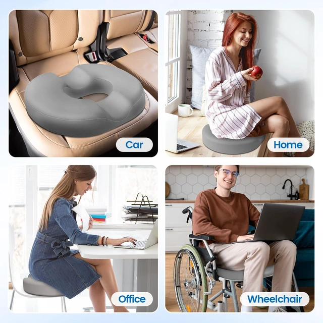 Alt view image 7 of 7 - Donut Pillow Seat Cushion, Cooling Gel Memory Foam Chair Cushion,Light Grey Office, Home & Car Seat Cushion, Butt Pillow for Tailbone Pain Relief, Hemorrhoids and Everyday Sitting Comfort