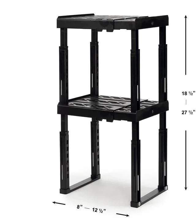 Alt view image 3 of 5 - for-School Height & Width Adjustable Locker Shelf - Strong ABS Plastic - Width Adjusts from 8"-12.5" & Height Adjusts from 10"-14" - Patented Design - BEWARE OF CHEAP IMITATIONS - 2 Pack (Black)