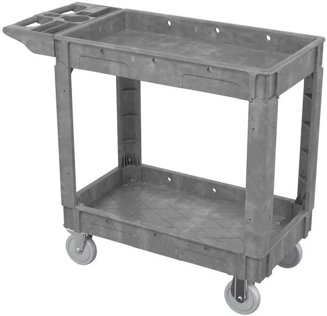 Main image of 2 Tier Plastic Rolling Cart Utility Cart on Wheels, Heavy Duty Tool Carts with Ergonomic Storage Handle and Deep Shelfs, Work Carts Service Cart for Garage, Warehouse, Workshop, Office, Cleaning