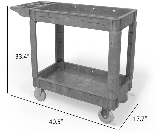 Alt view image 2 of 7 - 2 Tier Plastic Rolling Cart Utility Cart on Wheels, Heavy Duty Tool Carts with Ergonomic Storage Handle and Deep Shelfs, Work Carts Service Cart for Garage, Warehouse, Workshop, Office, Cleaning