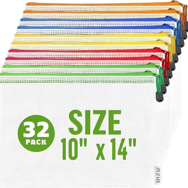 Main image of 32 Pack Mesh Zipper Pouch Bags 10x14 inch - Mesh Storage Bags - Plastic Zipper Pouches for Organizing - Document Bags With Zippers - Letter Size Zippered Pouch - Document Pouches With Zippers