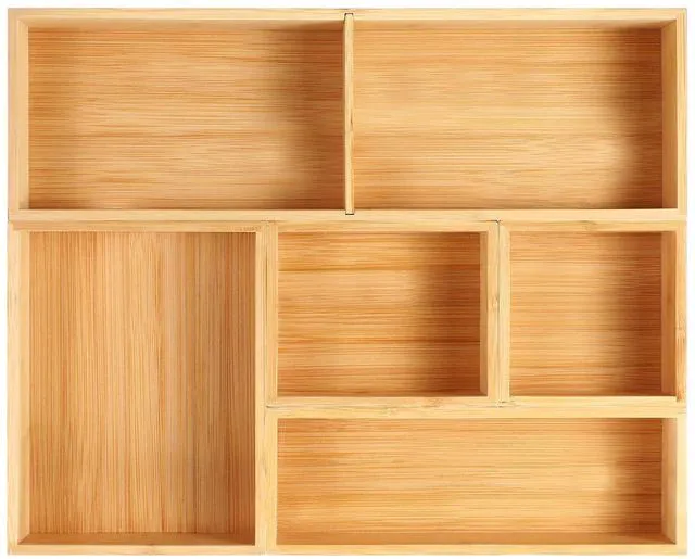 Main image of Bathroom Drawer Organizer, Bamboo Box Bin for Junk Vanity Desk Makeup Drawer, Small Wooden Container Tea Storage Organization Tray for Kitchen Office, Set of 5