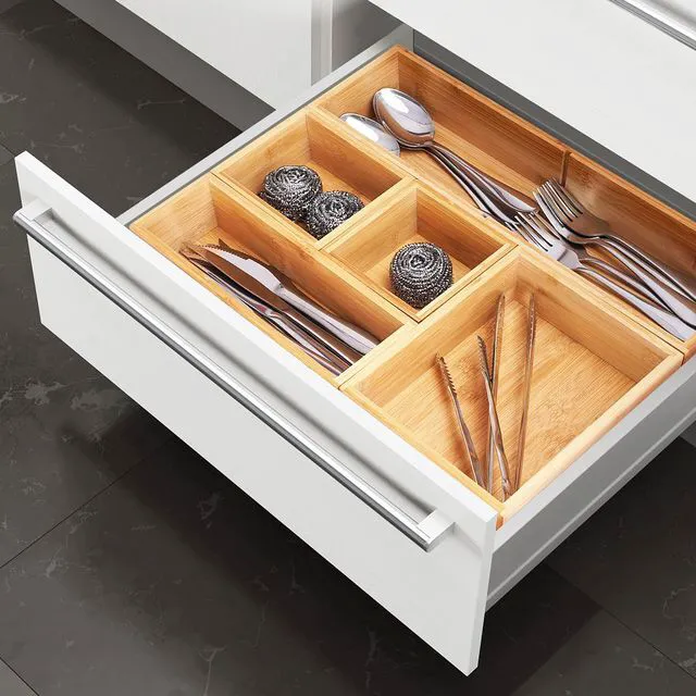 Alt view image 5 of 6 - Bathroom Drawer Organizer, Bamboo Box Bin for Junk Vanity Desk Makeup Drawer, Small Wooden Container Tea Storage Organization Tray for Kitchen Office, Set of 5