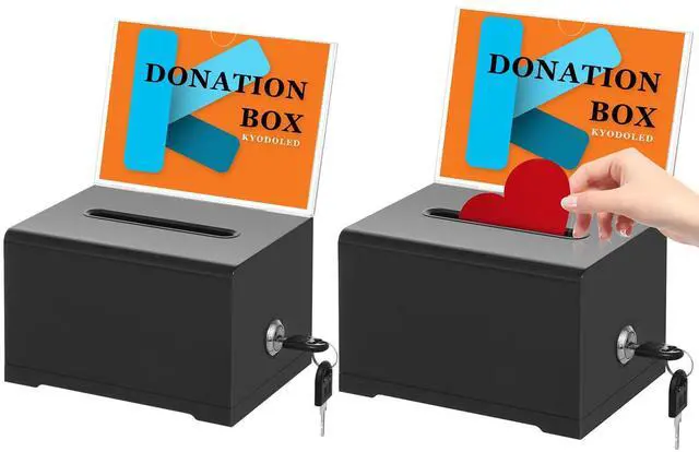 Main image of Clear Donation Box With Lock, Acrylic Raffle Box & Tip Jar, 3 Pack 4x6" Sign Holders, Cash & Raffle Tickets Collection, Church Fundraising, School Voting & Office Tips, 6.2 x 4.6 x 4.0 In