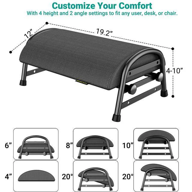 Alt view image 2 of 7 - Adjustable Foot Rest for Under Desk at Work, 6 Positions - Gray Ergonomic Under Desk Footrest, Foot Stools for Under Office Desk Chair, Leg Rest for Home, Car, Computer, Gaming Accessories