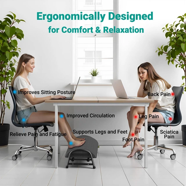 Alt view image 4 of 7 - Adjustable Foot Rest for Under Desk at Work, 6 Positions - Gray Ergonomic Under Desk Footrest, Foot Stools for Under Office Desk Chair, Leg Rest for Home, Car, Computer, Gaming Accessories