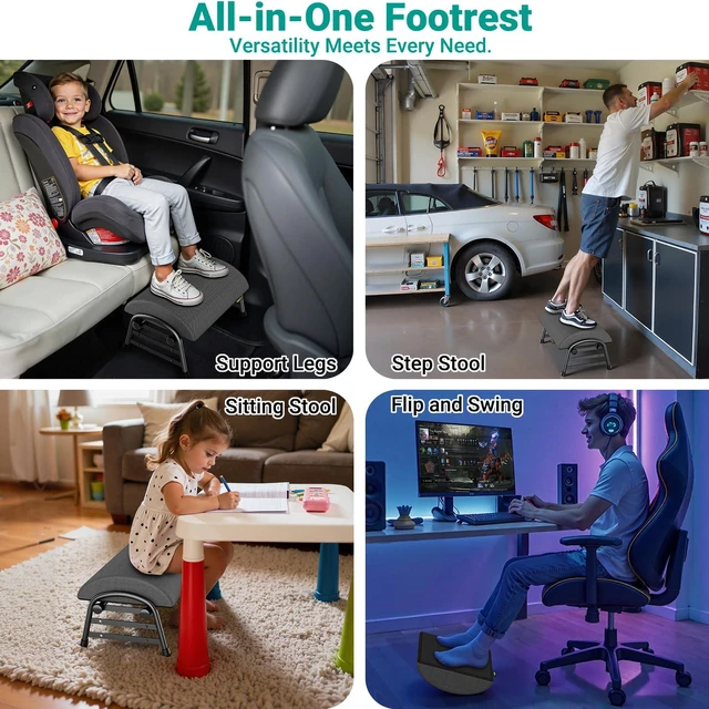 Alt view image 6 of 7 - Adjustable Foot Rest for Under Desk at Work, 6 Positions - Gray Ergonomic Under Desk Footrest, Foot Stools for Under Office Desk Chair, Leg Rest for Home, Car, Computer, Gaming Accessories