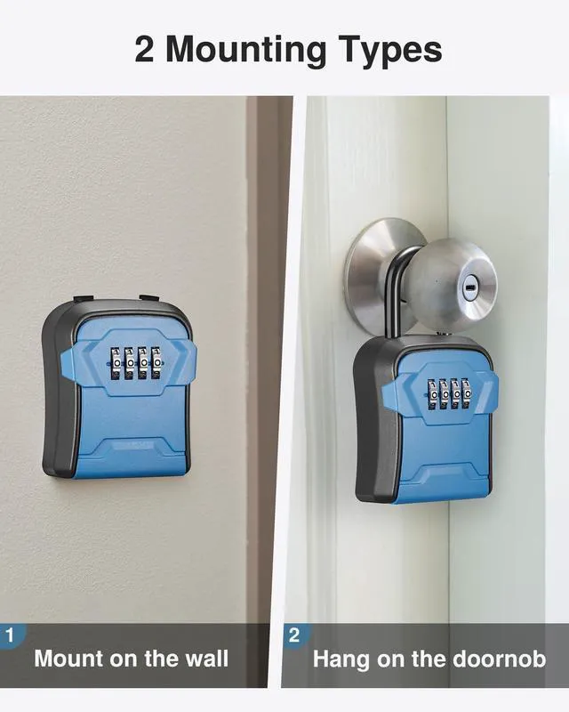 Alt view image 3 of 7 - Key Lock Box for House Keys Combination Lockbox with Code, 1 Blue For Contractors Guest Realtor Security Storage, Apartment Doorknob, Resettable, Weatherproof, Combination, High-capacity