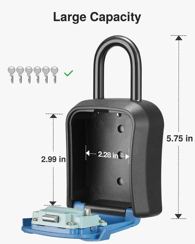 Alt view image 4 of 7 - Key Lock Box for House Keys Combination Lockbox with Code, 1 Blue For Contractors Guest Realtor Security Storage, Apartment Doorknob, Resettable, Weatherproof, Combination, High-capacity
