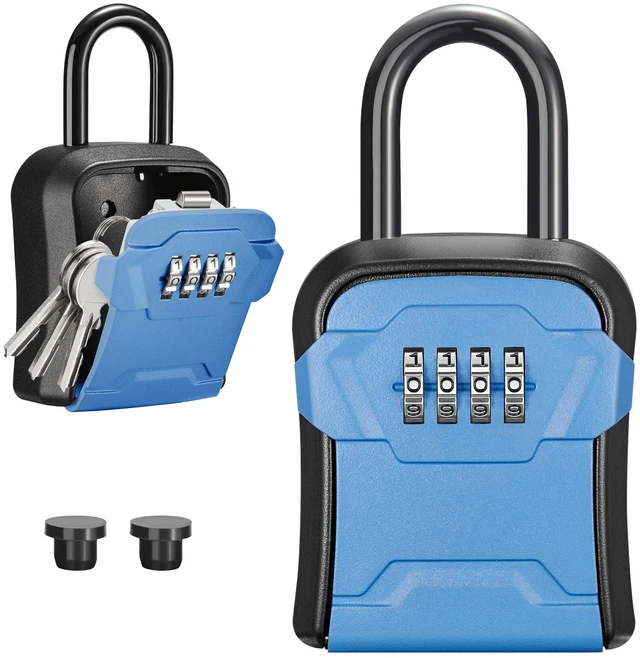 Main image of Key Lock Box for House Keys Combination Lockbox with Code, 1 Blue For Contractors Guest Realtor Security Storage, Apartment Doorknob, Resettable, Weatherproof, Combination, High-capacity