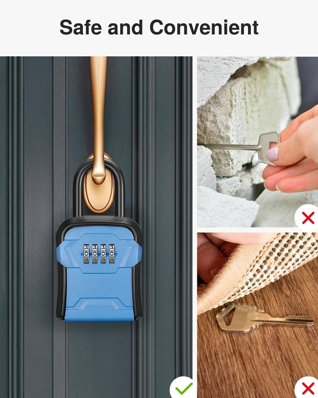 Alt view image 5 of 7 - Key Lock Box for House Keys Combination Lockbox with Code, 1 Blue For Contractors Guest Realtor Security Storage, Apartment Doorknob, Resettable, Weatherproof, Combination, High-capacity