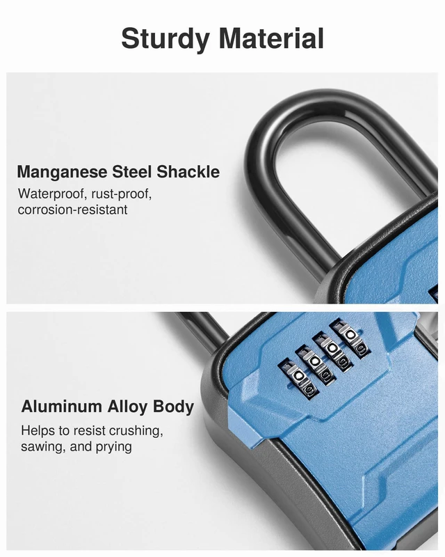 Alt view image 6 of 7 - Key Lock Box for House Keys Combination Lockbox with Code, 1 Blue For Contractors Guest Realtor Security Storage, Apartment Doorknob, Resettable, Weatherproof, Combination, High-capacity