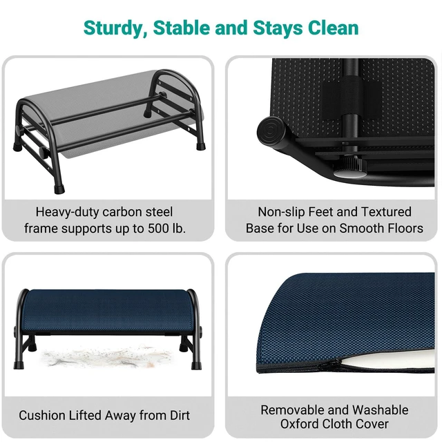 Alt view image 5 of 7 - Adjustable Foot Rest for Under Desk at Work, 6 Positions - Blue Ergonomic Under Desk Footrest, Foot Stools for Under Office Desk Chair, Leg Rest for Home, Car, Computer, Gaming Accessories