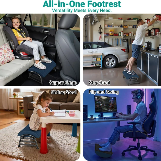 Alt view image 6 of 7 - Adjustable Foot Rest for Under Desk at Work, 6 Positions - Blue Ergonomic Under Desk Footrest, Foot Stools for Under Office Desk Chair, Leg Rest for Home, Car, Computer, Gaming Accessories