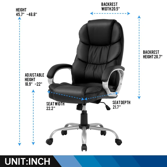 Alt view image 3 of 7 - High Back Office Chair | Black, PU Leather | with Lumbar Support Ergonomic Desk Chair with Height Adjustment, Padded Backrest & Soft Seat Cushion | For Home, Office, Workspaces