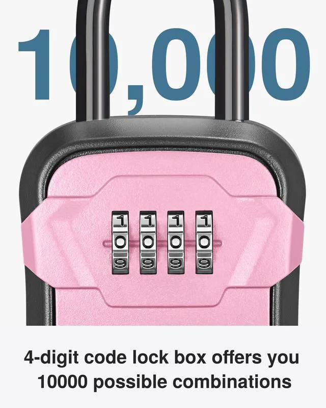Alt view image 2 of 7 - Key Lock Box for House Keys Combination Lockbox with Code, 1 Pink For Contractors Guest Realtor Security Storage, Apartment Doorknob, Resettable, Weatherproof, Combination, High-capacity