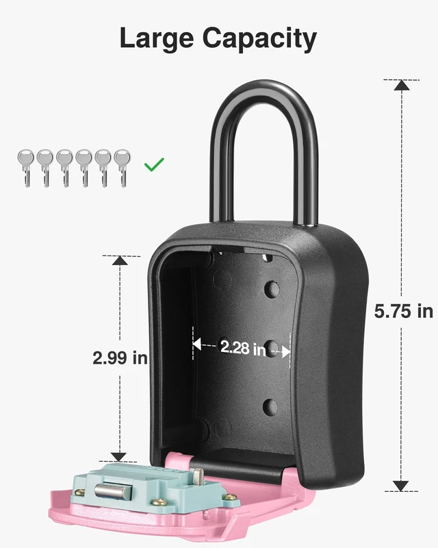 Alt view image 4 of 7 - Key Lock Box for House Keys Combination Lockbox with Code, 1 Pink For Contractors Guest Realtor Security Storage, Apartment Doorknob, Resettable, Weatherproof, Combination, High-capacity
