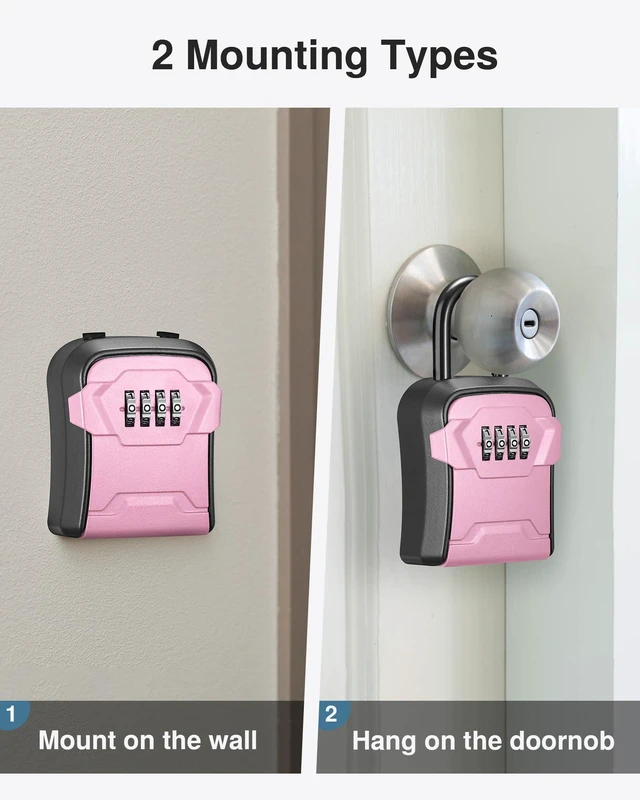 Alt view image 3 of 7 - Key Lock Box for House Keys Combination Lockbox with Code, 1 Pink For Contractors Guest Realtor Security Storage, Apartment Doorknob, Resettable, Weatherproof, Combination, High-capacity