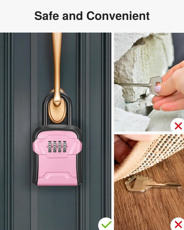 Alt view image 5 of 7 - Key Lock Box for House Keys Combination Lockbox with Code, 1 Pink For Contractors Guest Realtor Security Storage, Apartment Doorknob, Resettable, Weatherproof, Combination, High-capacity