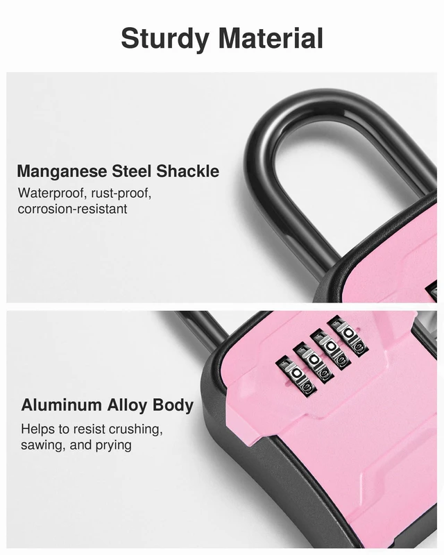 Alt view image 6 of 7 - Key Lock Box for House Keys Combination Lockbox with Code, 1 Pink For Contractors Guest Realtor Security Storage, Apartment Doorknob, Resettable, Weatherproof, Combination, High-capacity