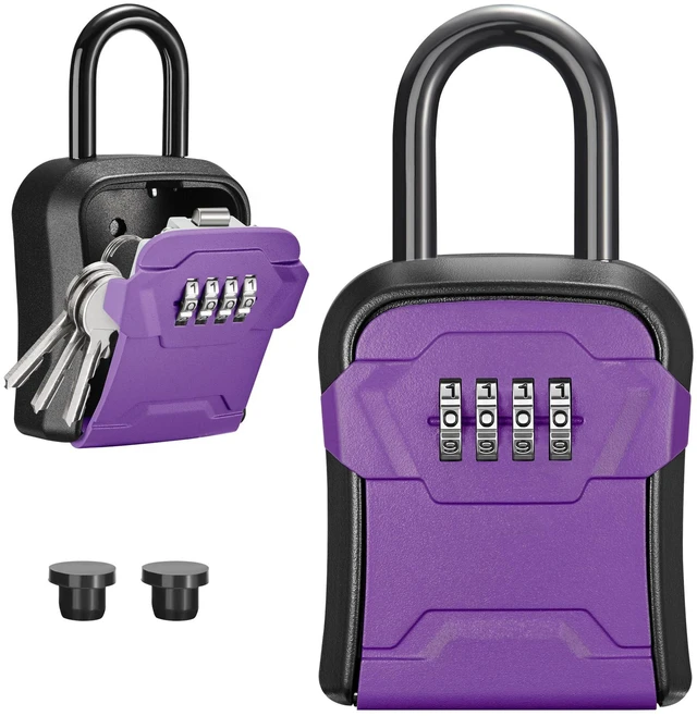 Main image of Key Lock Box for House Keys Combination Lockbox with Code, 1 Purple For Contractors Guest Realtor Security Storage, Apartment Doorknob, Resettable, Weatherproof, Combination, High-capacity