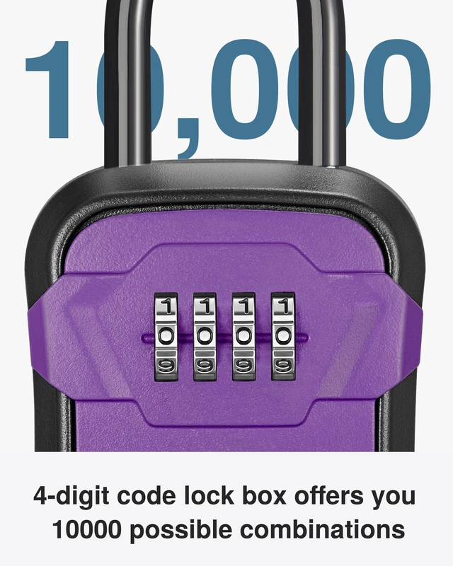 Alt view image 2 of 7 - Key Lock Box for House Keys Combination Lockbox with Code, 1 Purple For Contractors Guest Realtor Security Storage, Apartment Doorknob, Resettable, Weatherproof, Combination, High-capacity