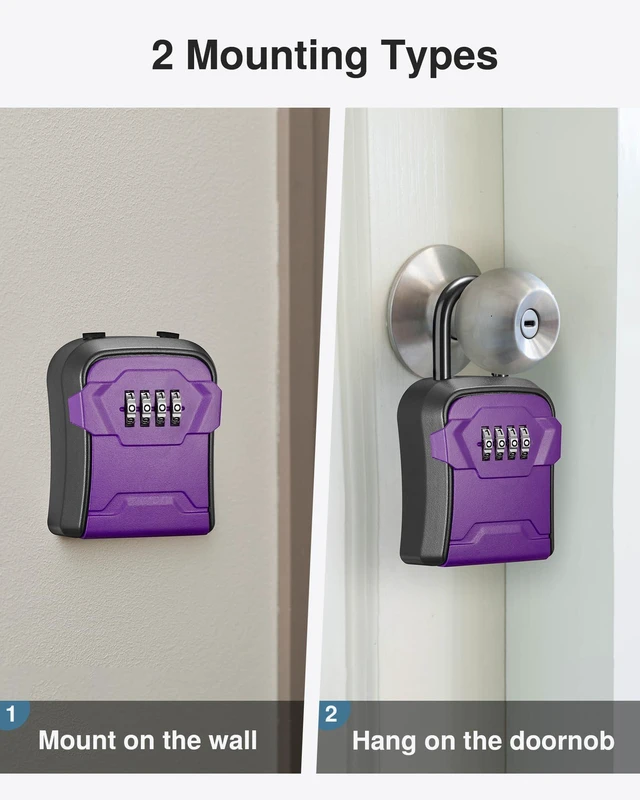Alt view image 3 of 7 - Key Lock Box for House Keys Combination Lockbox with Code, 1 Purple For Contractors Guest Realtor Security Storage, Apartment Doorknob, Resettable, Weatherproof, Combination, High-capacity