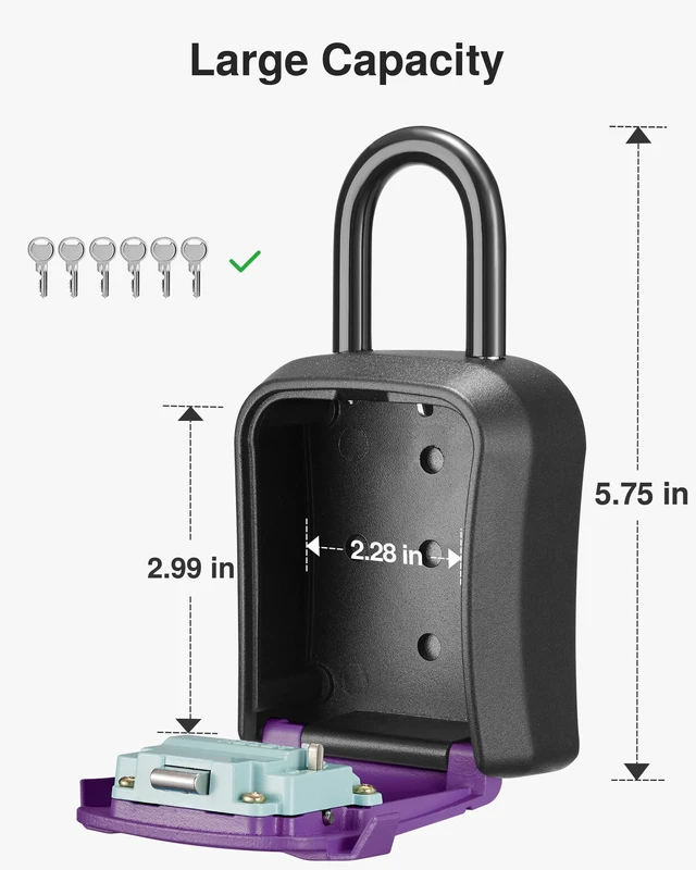 Alt view image 4 of 7 - Key Lock Box for House Keys Combination Lockbox with Code, 1 Purple For Contractors Guest Realtor Security Storage, Apartment Doorknob, Resettable, Weatherproof, Combination, High-capacity