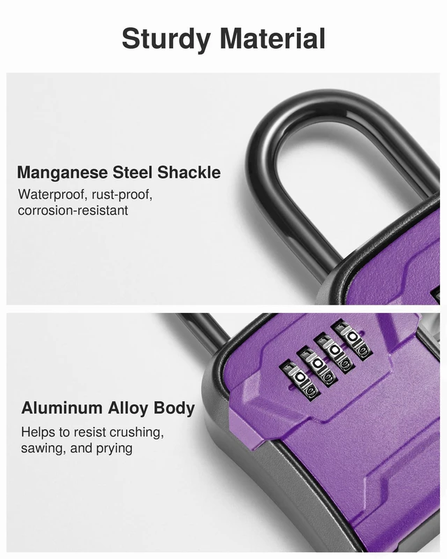 Alt view image 6 of 7 - Key Lock Box for House Keys Combination Lockbox with Code, 1 Purple For Contractors Guest Realtor Security Storage, Apartment Doorknob, Resettable, Weatherproof, Combination, High-capacity