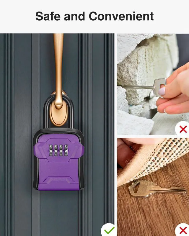 Alt view image 5 of 7 - Key Lock Box for House Keys Combination Lockbox with Code, 1 Purple For Contractors Guest Realtor Security Storage, Apartment Doorknob, Resettable, Weatherproof, Combination, High-capacity