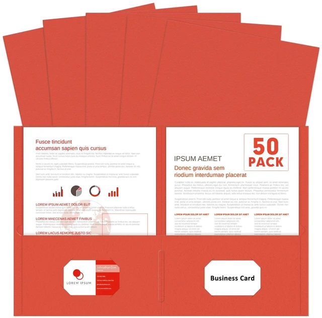 Main image of Two Pocket Folders, Paper Folders with Pockets, 50 Pack, Red 2 Pocket Folders Fit Letter Size Paper, Paper File Folder for School Office Home Business