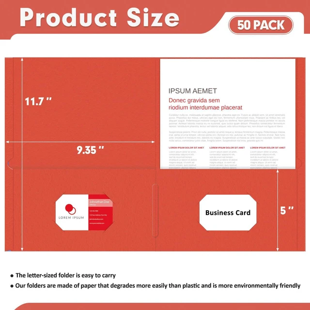 Alt view image 2 of 7 - Two Pocket Folders, Paper Folders with Pockets, 50 Pack, Red 2 Pocket Folders Fit Letter Size Paper, Paper File Folder for School Office Home Business