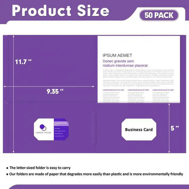 Alt view image 2 of 7 - Two Pocket Folders, Paper Folders with Pockets, 50 Pack, Purple 2 Pocket Folders Fit Letter Size Paper, Paper File Folder for School Office Home Business