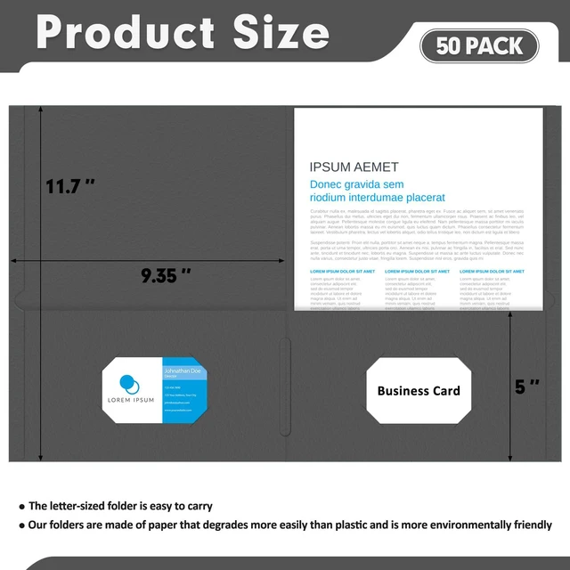Alt view image 2 of 7 - Two Pocket Folders, Paper Folders with Pockets, 50 Pack, Black 2 Pocket Folders Fit Letter Size Paper, Paper File Folder for School Office Home Business