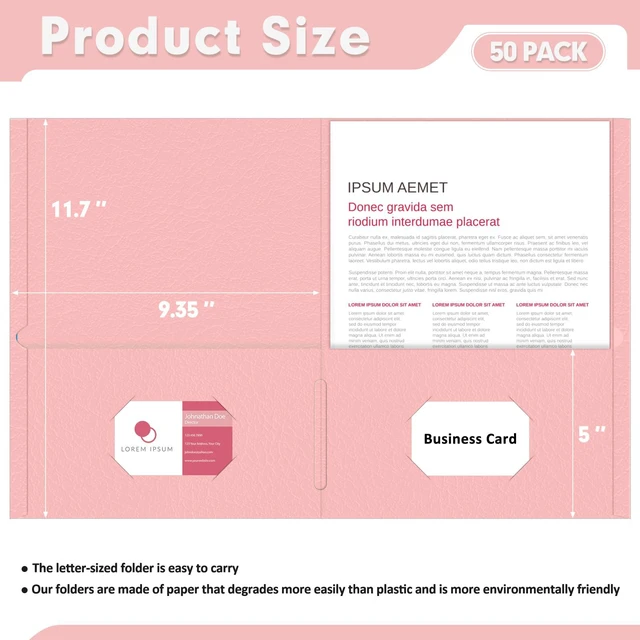 Alt view image 2 of 7 - Two Pocket Folders, Paper Folders with Pockets, 50 Pack, Pink 2 Pocket Folders Fit Letter Size Paper, Paper File Folder for School Office Home Business