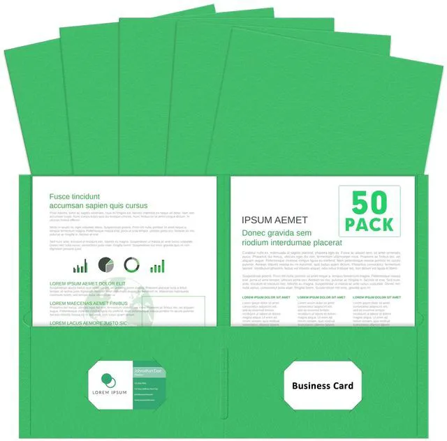 Main image of Two Pocket Folders, Paper Folders with Pockets, 50 Pack, Green 2 Pocket Folders Fit Letter Size Paper, Paper File Folder for School Office Home Business