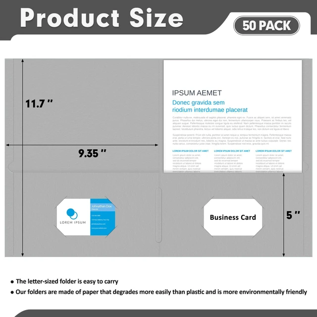Alt view image 2 of 7 - Two Pocket Folders, Paper Folders with Pockets, 50 Pack, Gray 2 Pocket Folders Fit Letter Size Paper, Paper File Folder for School Office Home Business