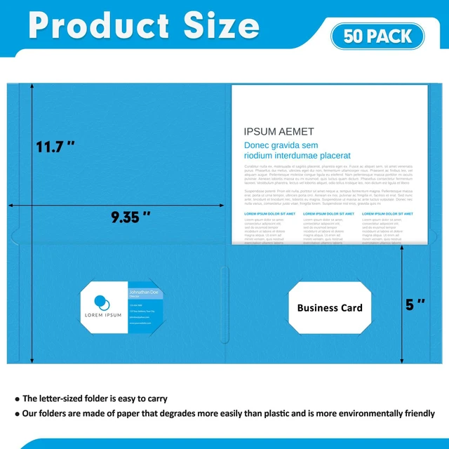 Alt view image 2 of 7 - Two Pocket Folders, Paper Folders with Pockets, 50 Pack, LightBlue 2 Pocket Folders Fit Letter Size Paper, Paper File Folder for School Office Home Business