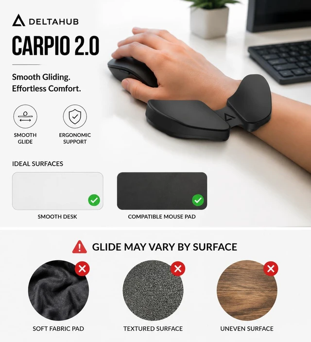 Alt view image 2 of 7 - Carpio 2.0 - Right-Handed Truly Ergonomic Wrist Rest for Mouse, Carpal Tunnel Support, Pain Relief, Anti-Fatigue, Easy Glide, Sleek, Office, Computer, Laptop, Gaming - Large, Black