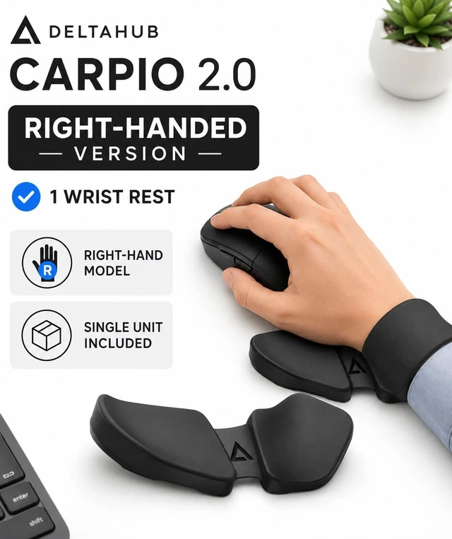 Alt view image 3 of 7 - Carpio 2.0 - Right-Handed Truly Ergonomic Wrist Rest for Mouse, Carpal Tunnel Support, Pain Relief, Anti-Fatigue, Easy Glide, Sleek, Office, Computer, Laptop, Gaming - Large, Black