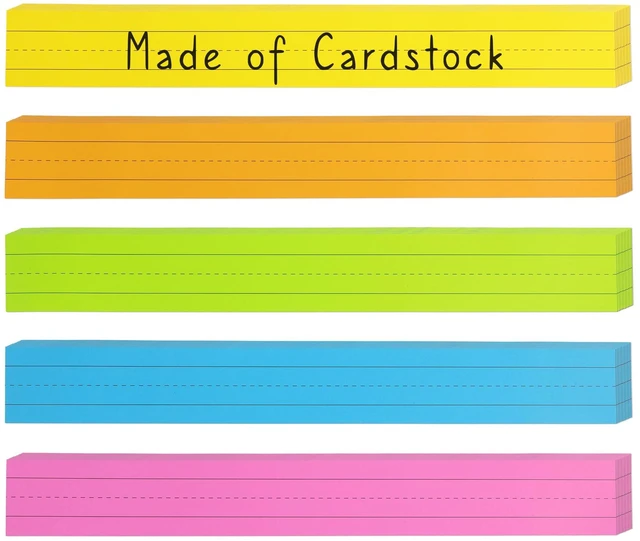 Main image of 3x24 Inch Colored Sentence Strips Cardstock, 5 Colors, Pack of 100 Heavyweight, Word Learning Strips, Handwriting Practice Tools, Teacher Supplies, Bright Colors