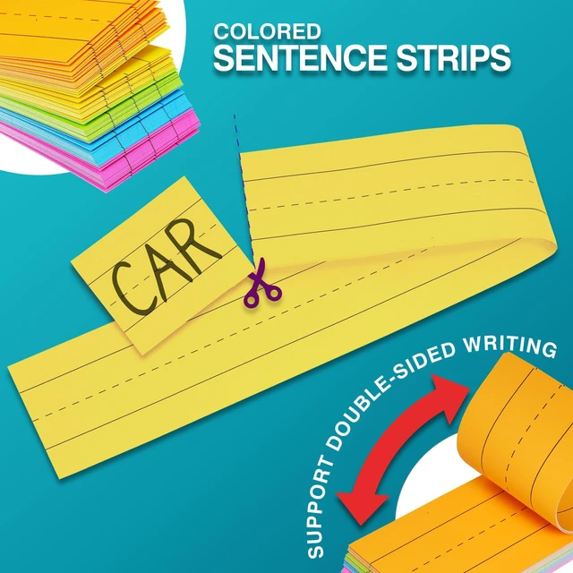 Alt view image 4 of 7 - 3x24 Inch Colored Sentence Strips Cardstock, 5 Colors, Pack of 100 Heavyweight, Word Learning Strips, Handwriting Practice Tools, Teacher Supplies, Bright Colors
