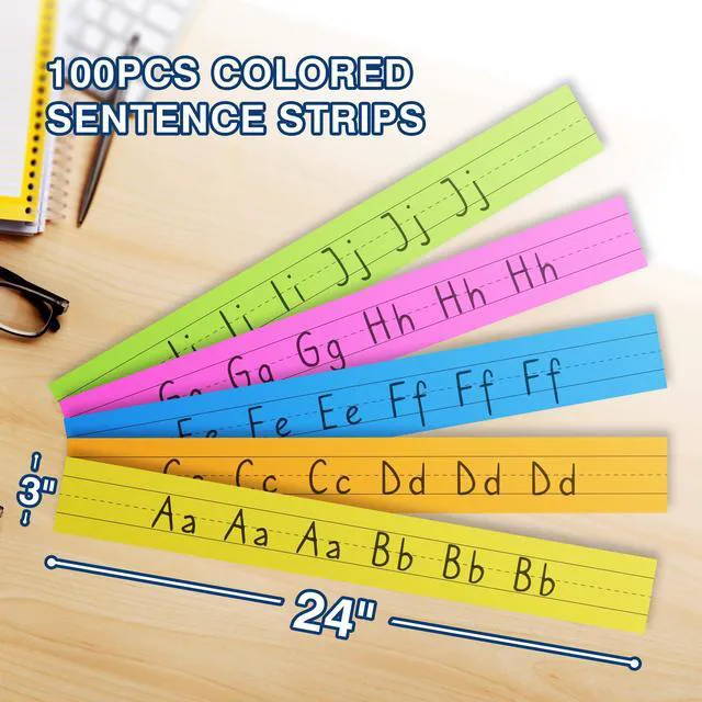 Alt view image 6 of 7 - 3x24 Inch Colored Sentence Strips Cardstock, 5 Colors, Pack of 100 Heavyweight, Word Learning Strips, Handwriting Practice Tools, Teacher Supplies, Bright Colors