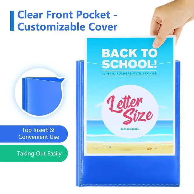 Alt view image 2 of 7 - 16 Pack 3 Prong Folders, Clear Front Pocket, Letter Size, 4 Colors Clear Front Pocket, 3 Prong Fasteners, Heavy Duty Poly, Letter Size Fit, 16 Pack 4 Colors