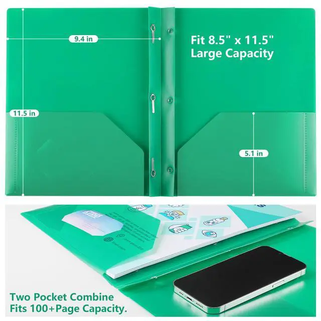 Alt view image 4 of 7 - 16 Pack 3 Prong Folders, Clear Front Pocket, Letter Size, 4 Colors Clear Front Pocket, 3 Prong Fasteners, Heavy Duty Poly, Letter Size Fit, 16 Pack 4 Colors